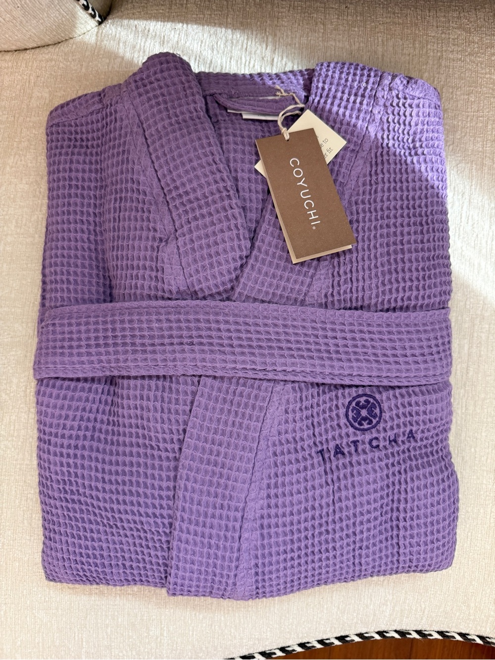 NWT Tatcha x Coyuchi Organic Cotton Purple Waffle Robe L/XL